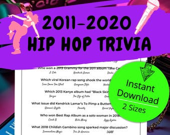 Rap Trivia Game Hip Hop Party Game, 2000s Music Quiz Printable, RnB Pop Culture Challenge, Urban Throwback Night Activity Digital Download