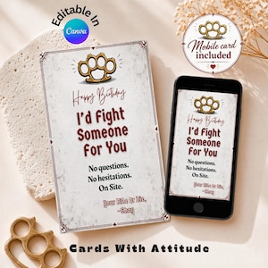 Tarjeta de cumpleaños atrevida, regalo con actitud audaz, regalo para la mejor amiga incondicional, nota con humor salvaje, saludo femenino transgresor, celebración con ambiente gánster