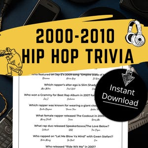 2000s Rap Trivia Game, Printable Pop Culture Trivia Game, Party Games, Hip Hop Trivia Quiz, Pop Culture Party Game, Hip Hop Game, Trivia Fun