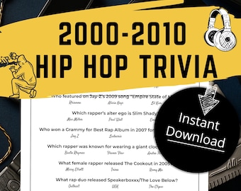 2000s Rap Trivia Game, Printable Pop Culture Trivia Game, Party Games, Hip Hop Trivia Quiz, Pop Culture Party Game, Hip Hop Game, Trivia Fun