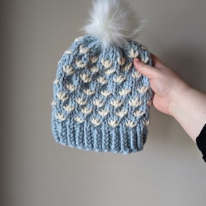 Lotus Flower Beanie Knit Wool Hat with Faux Fur Pom Pom Adult and Kids Size Mommy and Me Set Christmas Gift Winter Hat Beanie Gift for Her