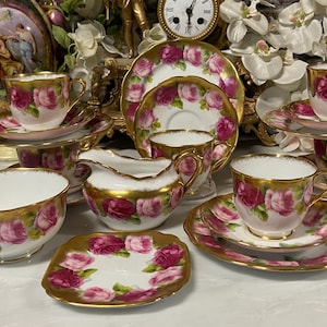 Zestaw do herbaty w stylu vintage Royal Albert Old English Roses Cabbage Rose