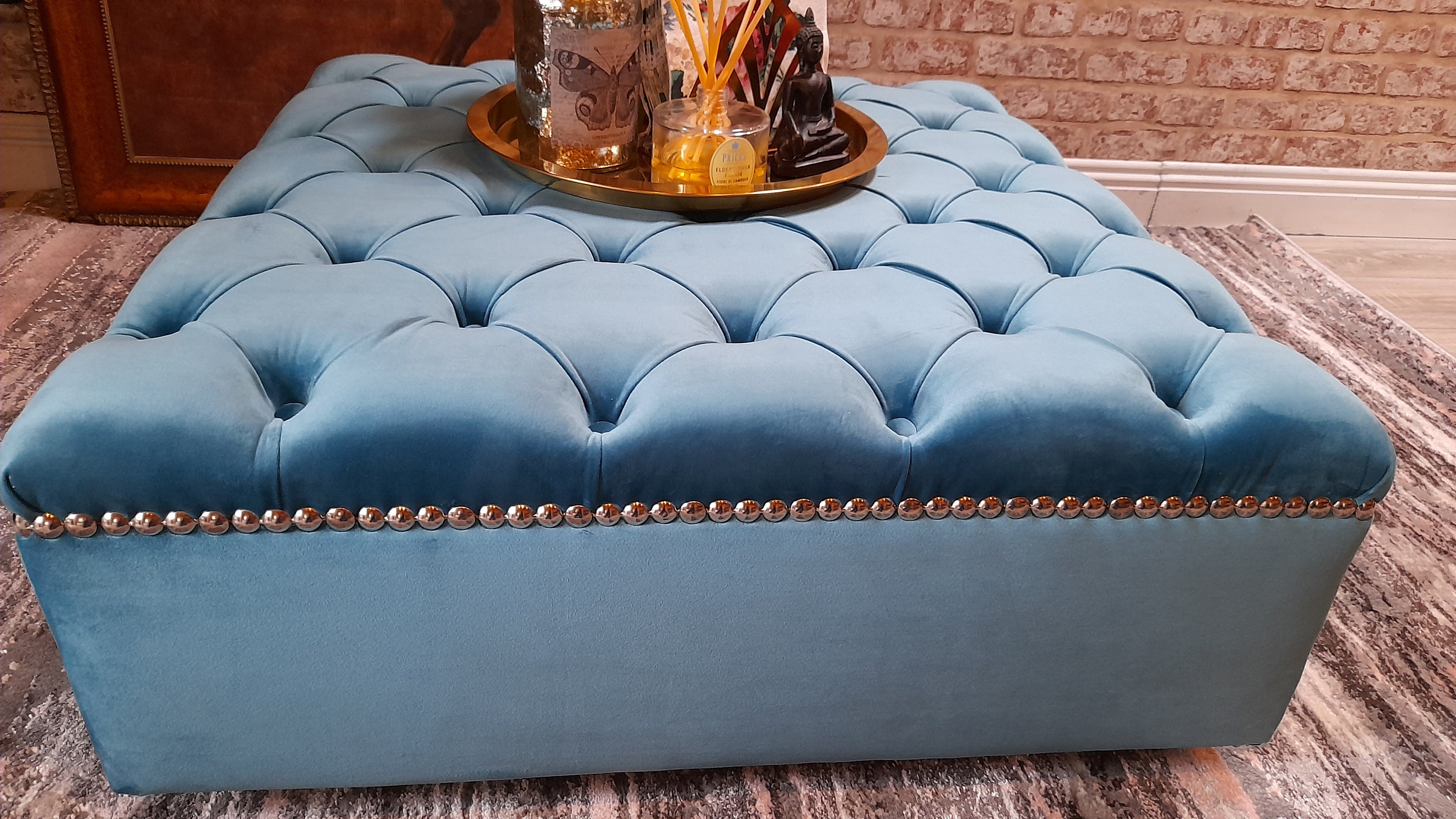 Handmade Deep Buttoned Footstool /coffee Table - Etsy