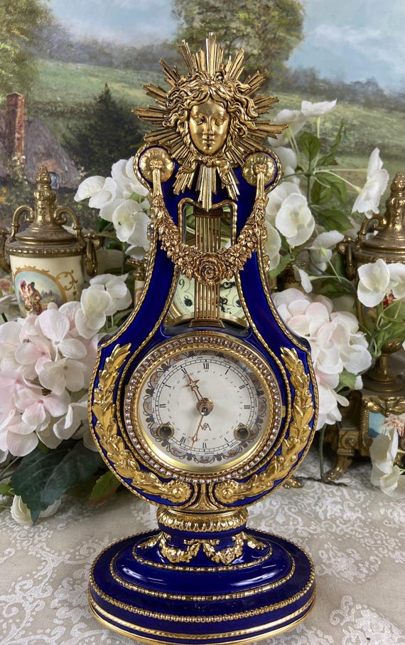 Vintage Marie -antoinette Cobalt Blue Porcelain Mantel Clock - Etsy