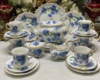 Vintage Hammersley & Co theeservies in korenbloemblauw