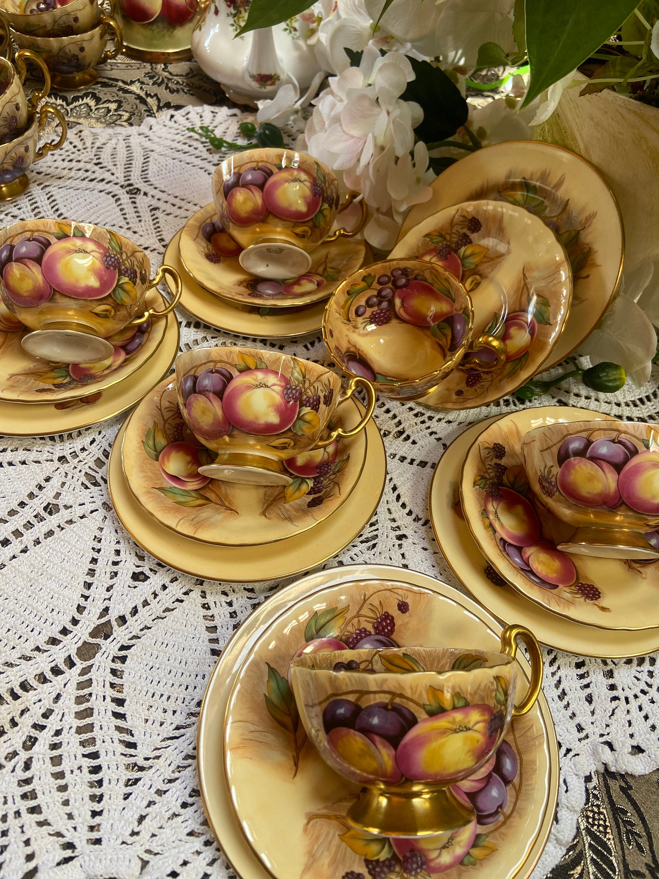 Aynsley Orchard Gold Tea Set - Etsy