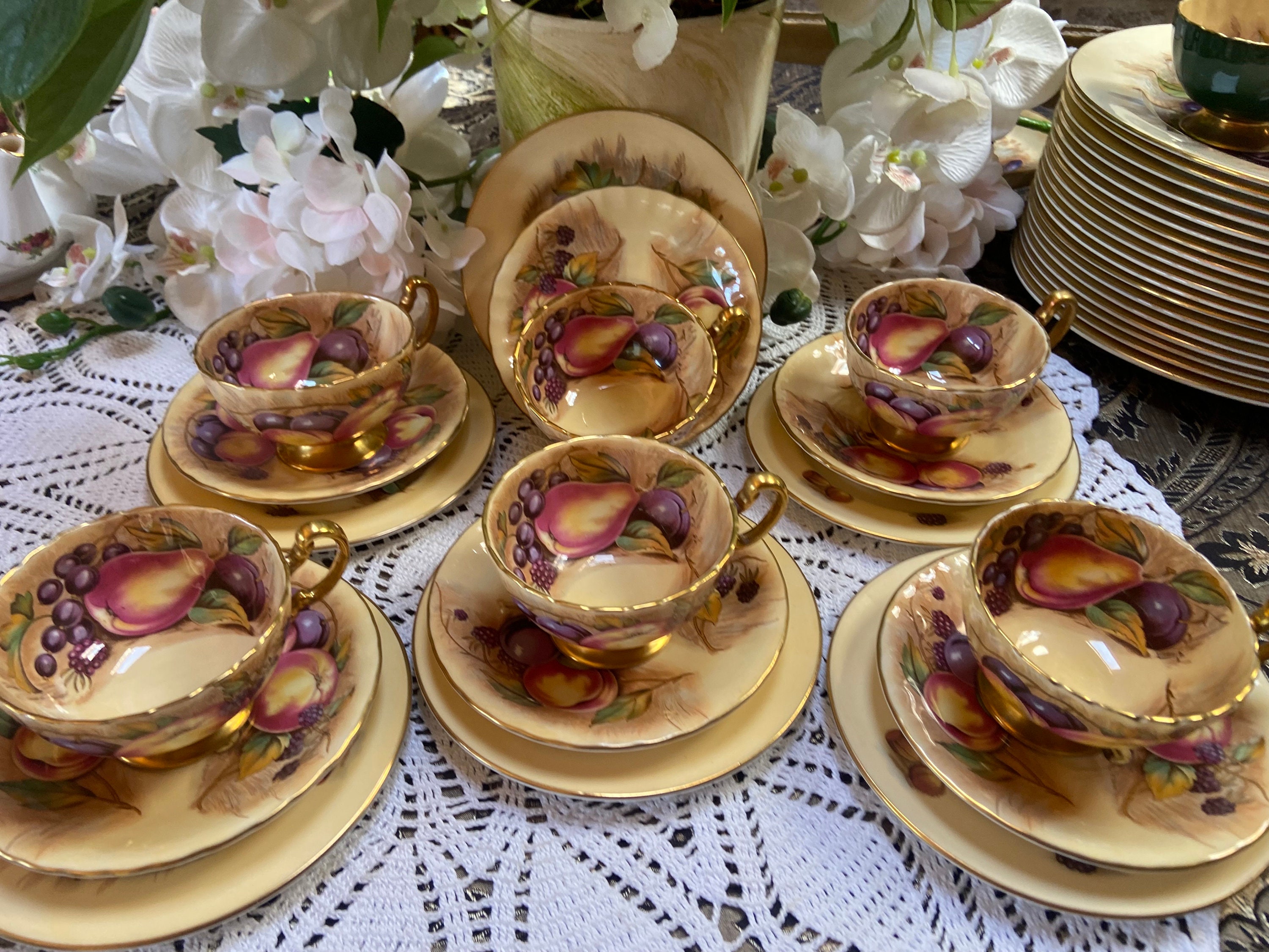 Aynsley Orchard Gold Tea Set - Etsy