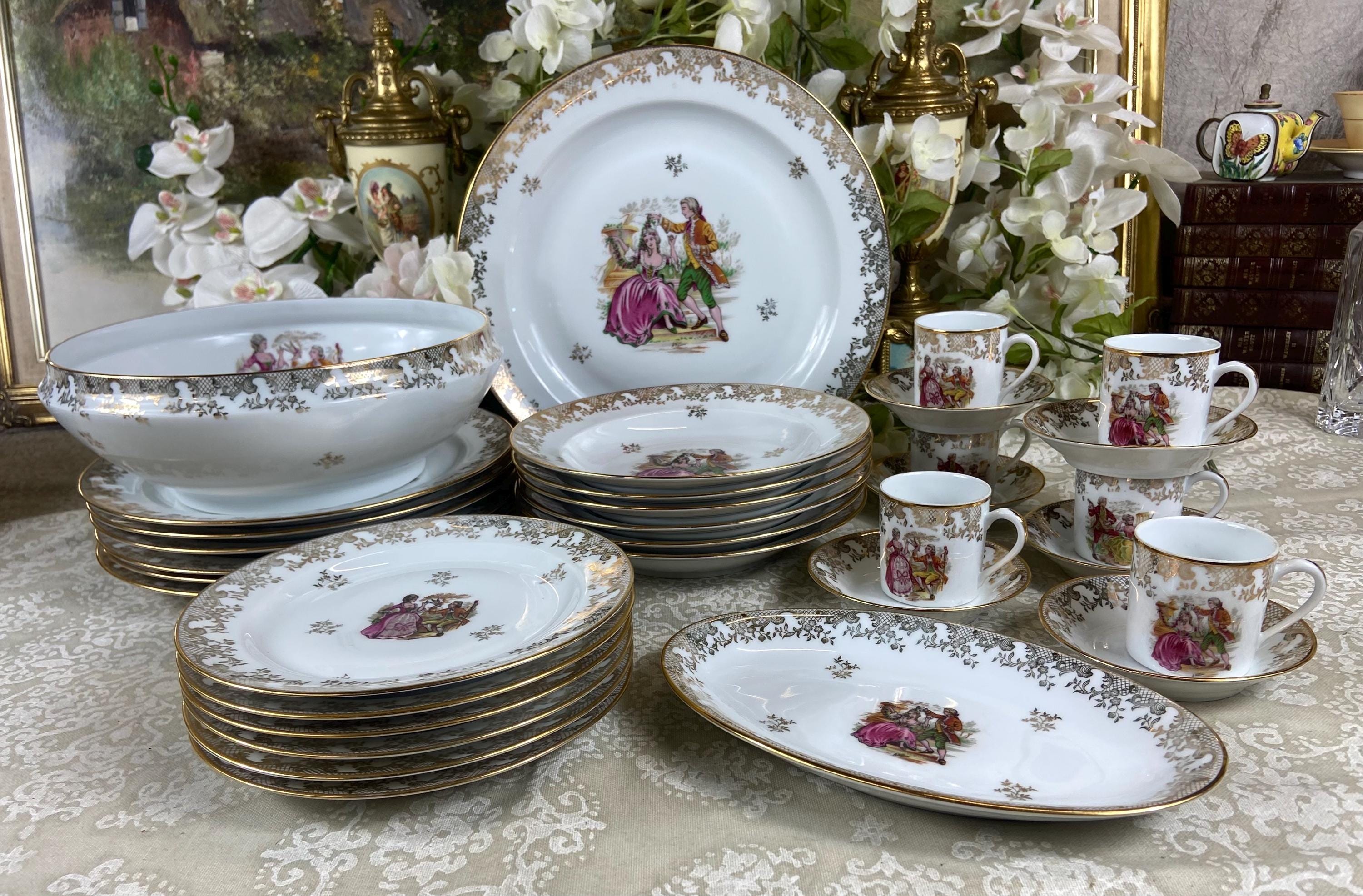 フランス製【ROSE DE LIMOGES】美しい格子レリーフと薔薇プレート2枚 Veritable porcelaine - Etsy 日本