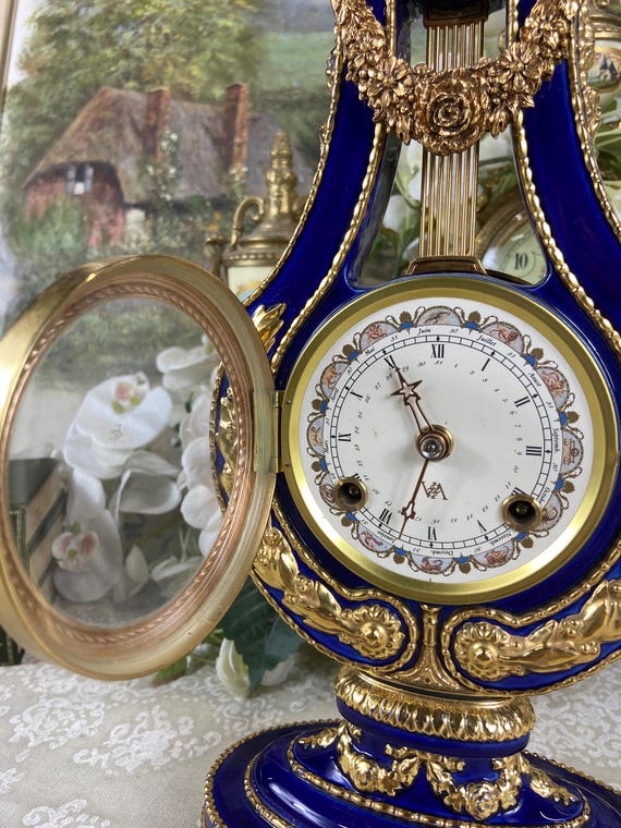 Vintage Marie -antoinette Cobalt Blue Porcelain Mantel Clock - Etsy
