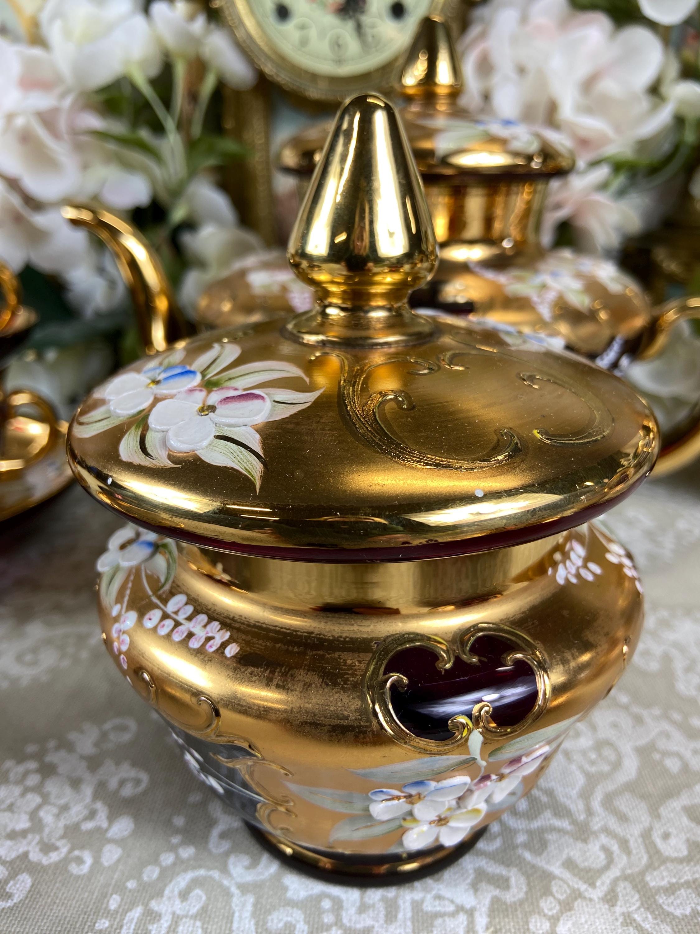 Vintage Murano Venezia Cranberry Glass Tea Set - Etsy