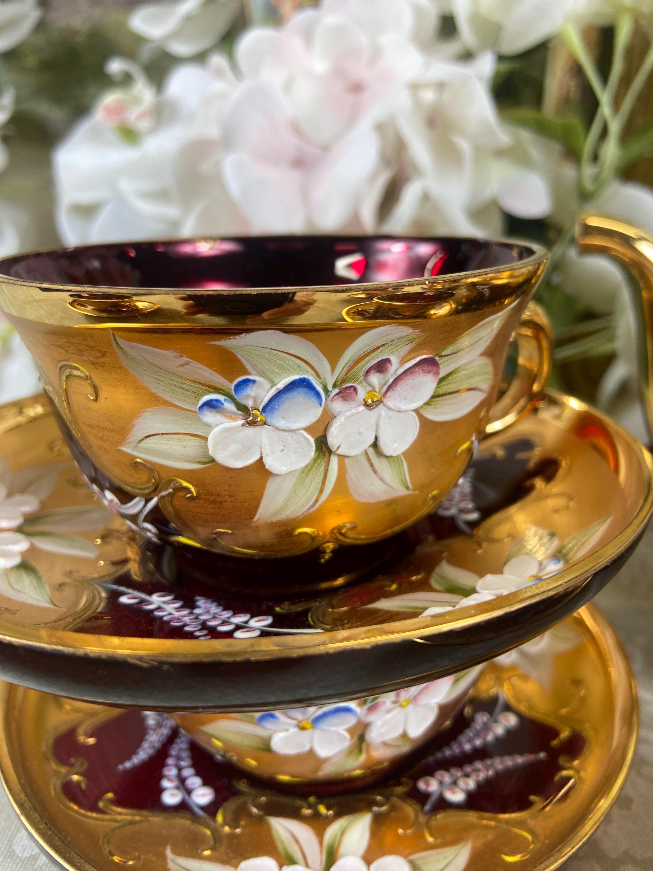 Vintage Murano Venezia Cranberry Glass Tea Set - Etsy