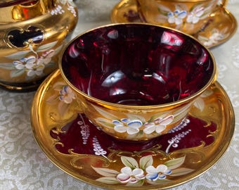 Vintage Murano Venezia Cranberry Glass Tea Set - Etsy