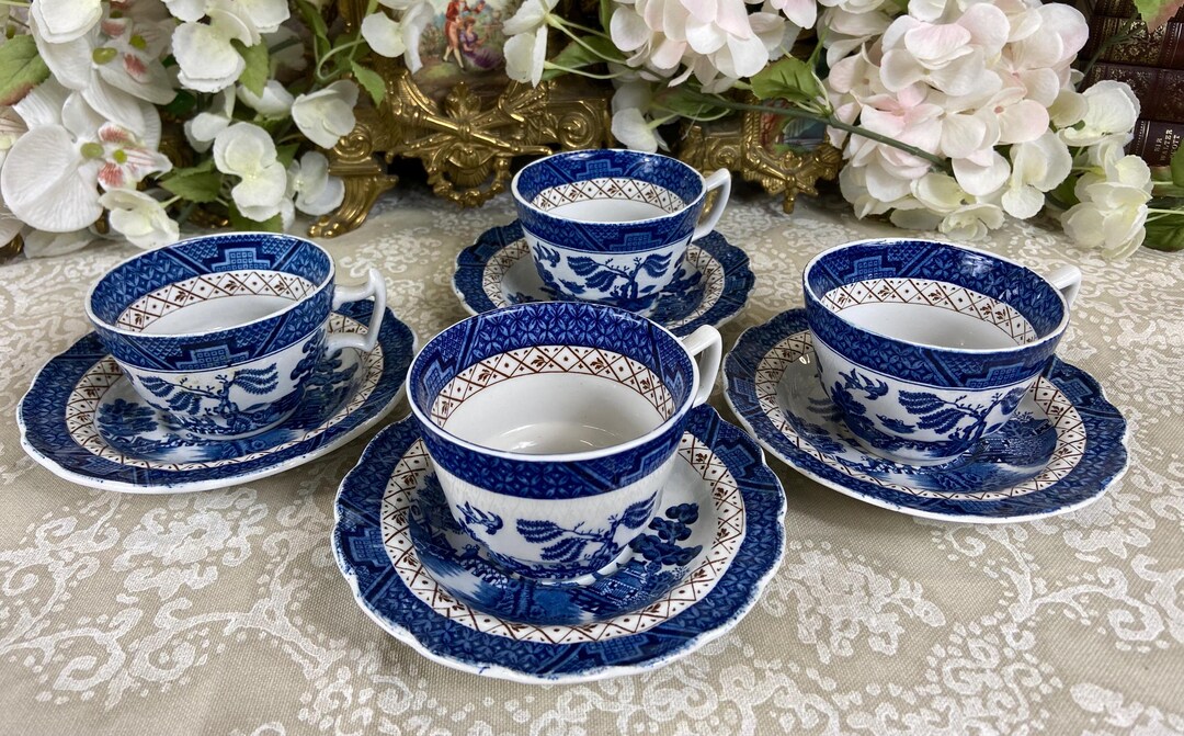 An Antique Booths Old Willow Tea Set of 4 - Etsy