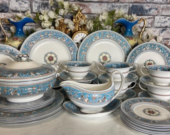 Set of 2 Wedgwood Florentine Turquoise (W2714) Cream Soup Saucers
