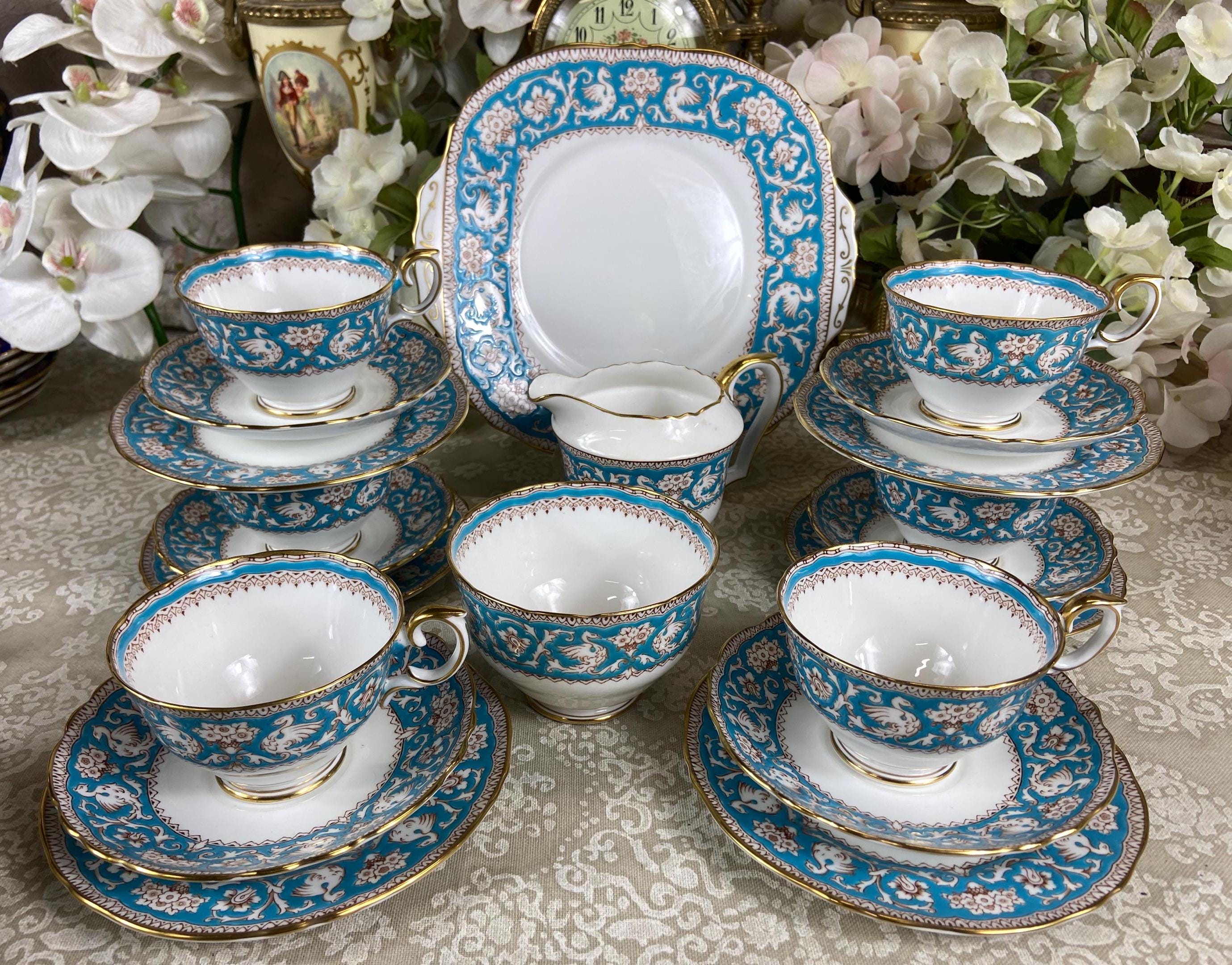 Vintage Crown Staffordshire Ellesmere Turquoise Tea Cup