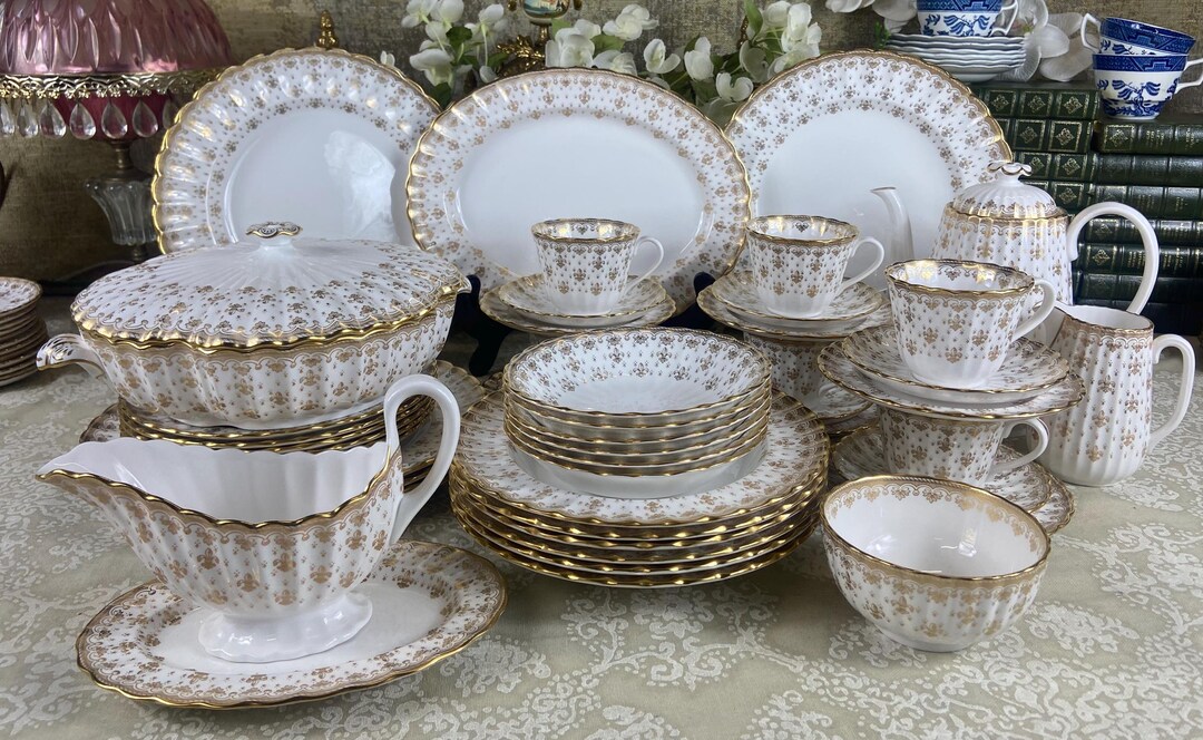Vintage Spode Fleur De Lys Gold Dinner Set - Etsy