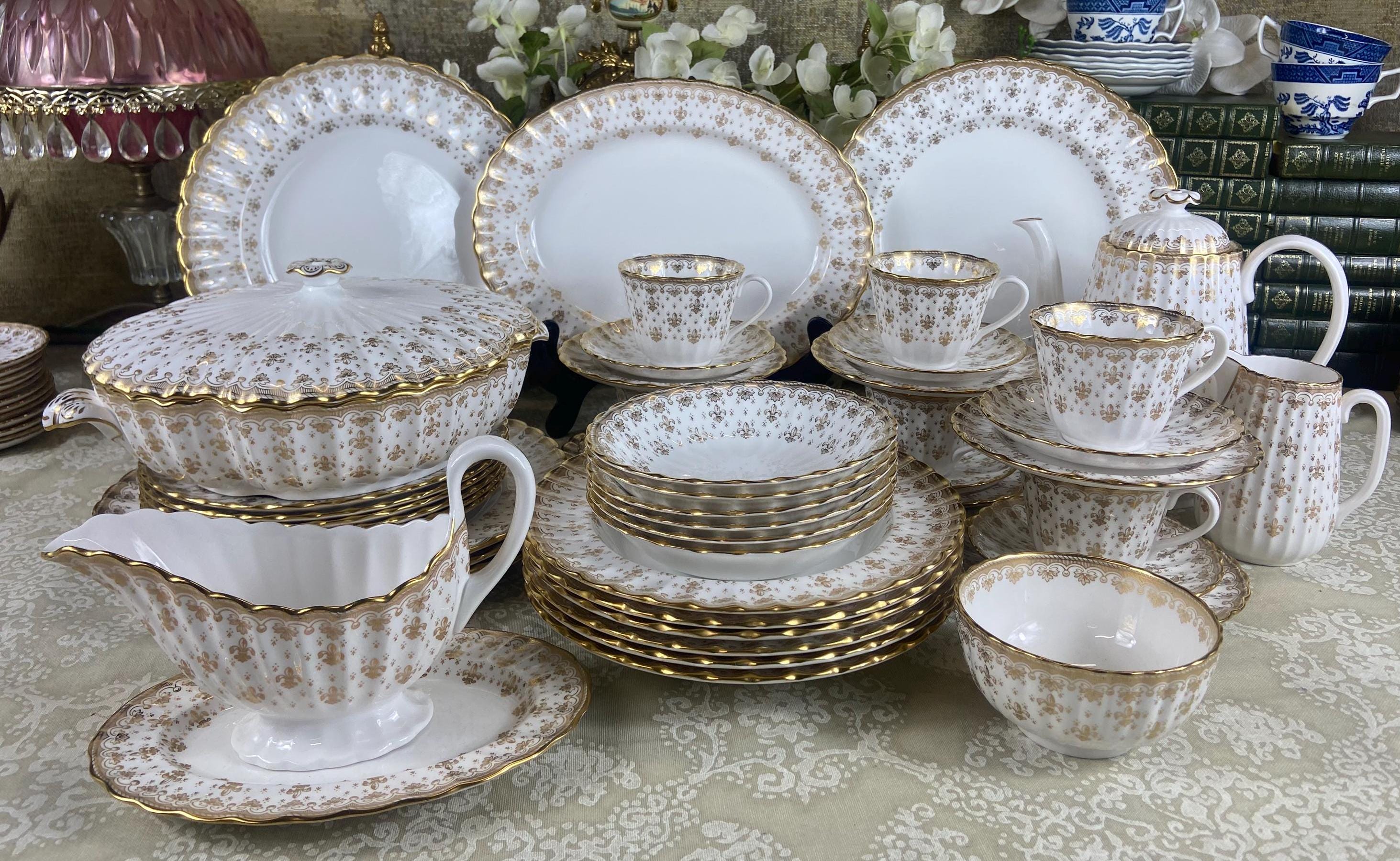 Vintage Spode Fleur De Lys Gold Dinner Set - Etsy