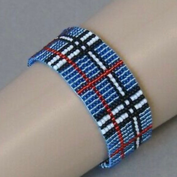 Bracelet manchette écossais bleu fait main avec perles de rocaille