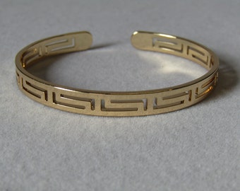 Greek Key Open Cuff Gold Plated Bangle Bracelet