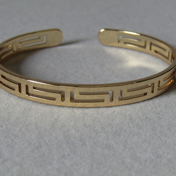 Greek Key Open Cuff Gold Plated Bangle Bracelet