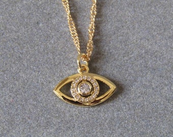 Evil Eye Cubic Zirconia Gold Plated Pendant & Necklace