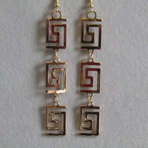 Greek Key Earrings Drop Dangle Gold Plated Handmade Earrings