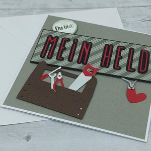 Männerkarte "Du bist mein Held" 15 x 15 cm mit Umschlag- handgefertigt-individualisierbar