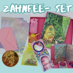 Zahnfeen-Set mit individuellem Brief von der Zahnfee, Zahnfeegeschenk, 3x Briefpapier mit Siegel, Zahnfee-Münze