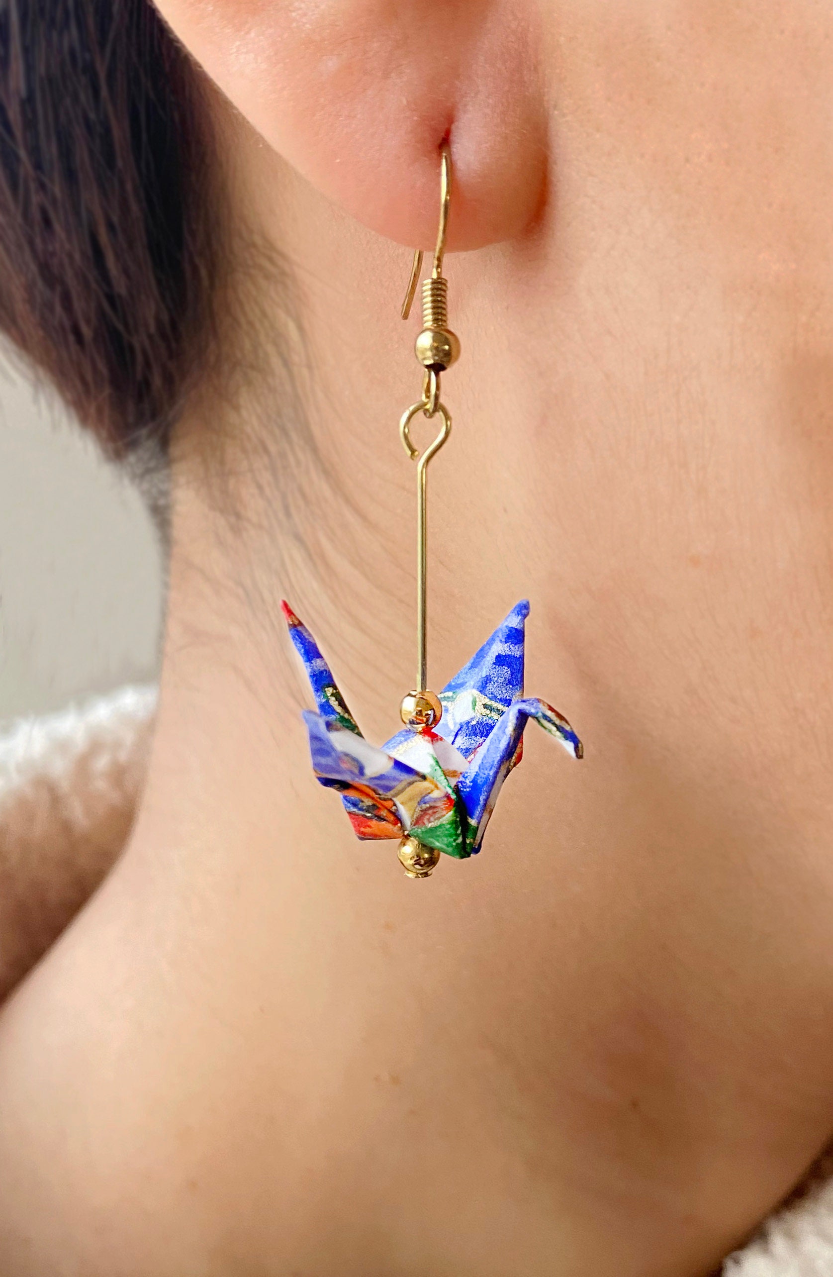 折り鶴ピアス（ライトピンク）、18Kゴールド、天然和紙 - Etsy 日本