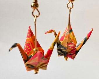折り鶴ピアス（オレンジ）、天然和紙、18Kゴールドフック - Etsy 日本