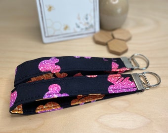 Minnie Ears Fabric Keychain Wristlet, Castle Print Key Fob