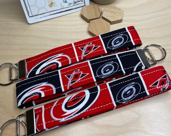 Hockey Key Fobs, Wristlet, Hurricanes Keychain, Fabric Keychain, Mother's Day Gift, Birthday Present, Gift for her, Hockey Mom