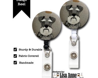 Schnauzer Retractable Badge Reel: Fabric Covered Nurse/Teacher ID Clip