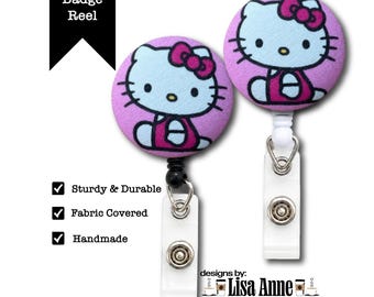 Kitty Retractable Badge Reel: Fabric Covered Nurse ID Clip
