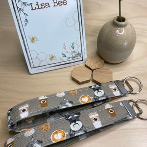 Schnauzer and Coffee Fabric Key Fob Wristlet