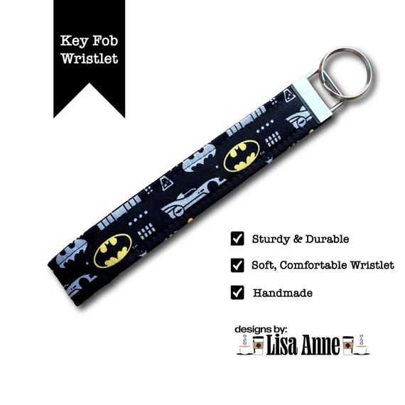 Gotham City Fabric Key Fob, Batman Keychain Wristlet