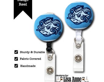 UNC Tar Heels Badge Reel: Fabric Covered Retractable ID Holder