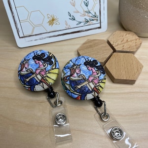 Belle and Beast Fabric Badge Reel: Retractable ID Holder