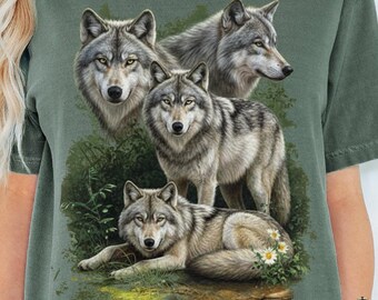 Vintage Wolf Pack Tees for Nature Lovers, Comfort Colors Unisex T-shirt, Wildlife Art Shirt, Animal Lover Gift, Eco-Friendly Apparel