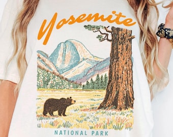 Camiseta vintage Comfort Colors Yosemite, camiseta unissex com estampa da natureza, vestuário para atividades ao ar livre, presente de viagem, camiseta para parques nacionais, roupa de aventura
