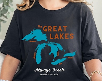 The Great Lakes Unisex Tee - Always Fresh | Casual Wear, Gift for Nature Lovers, Travel Shirt, Summer Outfit, Eco-friendly Apparel