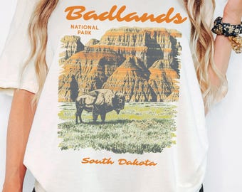 Comfort Colors Badlands National Park South Dakota Adventure Unisex T-Shirt, Vintage National Park Tee, Nature Lover Gift, Wildlife Tee