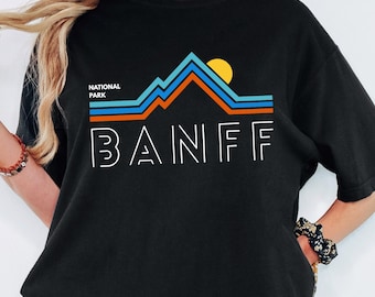 Comfort Colors Retro Banff National Park Unisex Garment-Dyed T-Shirt, Adventure Tee, Nature Lover Shirt, Summer Travel Apparel, Hiking Gift