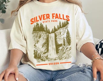 Silver Falls Waterfall Illustration T-Shirt | Oregon State Park Tee