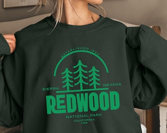 Sudadera de cuello redondo del Parque Nacional Redwood, suéter de recuerdo de California, ropa de aventura, regalo para amantes de la naturaleza, sudadera para actividades al aire libre