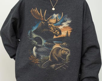 Canadian Wilderness Scene sweatshirt | Algonquin Ontario Canada Forest Wildlife Crewneck