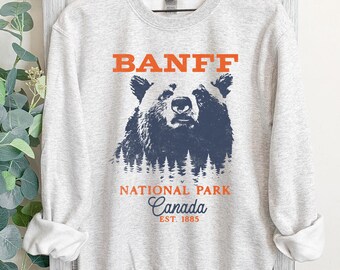 Banff National Park Grizzly Bear Sweatshirt - Nature Lover Gift, Wildlife Graphic Jumper, Outdoor Adventure Clothing, Mountain Hiking