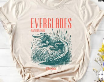 Everglades National Park Tee with Alligator Design, Vintage Florida Graphic Shirt, Nature Lover Gift, Florida Wildlife Apparel, Wildlife Tee