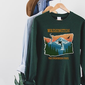 Washington State Karte Sweatshirt, PNW Souvenir - Unisex Sweatshirt, Geschenk für Outdoorsy Freund, pazifischer Nordwesten Top, Reisender Pullover, Natur