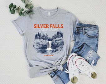 Silver Falls State Park Oregon Tee, Vintage Style Graphic Shirt for Nature Lovers, Oregon Hiking Tshirt, Travel Gift, PNW Souvenir